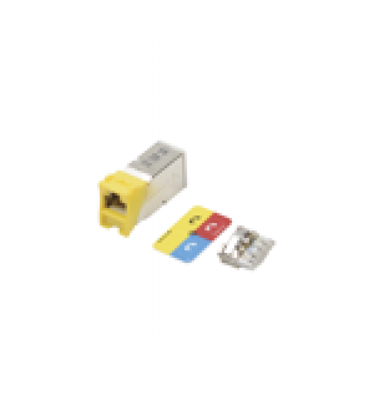 JACK Z-MAX CAT6A, BLINDADO, MONTAJE HIBRIDO EN PLACA DE PARED (PLANO Y ANGULADO), COLOR AMARILLO