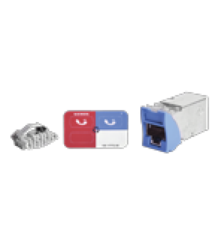 JACK Z-MAX CAT6A, BLINDADO, MONTAJE HIBRIDO EN PLACA DE PARED (PLANO Y ANGULADO), COLOR AZUL, VERSION BULK (SIN EMPAQUE INDIVIDUAL)