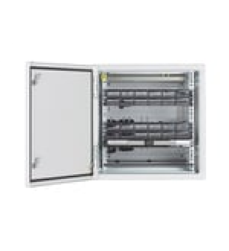 GABINETE INDUSTRIAL PRECONFIGURADO DE MONTAJE EN PARED, FABRICADO EN ACERO BAJO EN CARBONO, PROTECCION NEMA 4/4X/12 IP66, DE 12 UR, COLOR GRIS