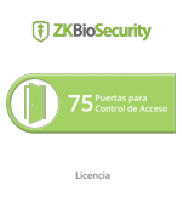 LICENCIA PARA ZKBIOSECURITY PERMITE GESTIONAR HASTA 75 PUERTAS PARA CONTROL DE ACCESO