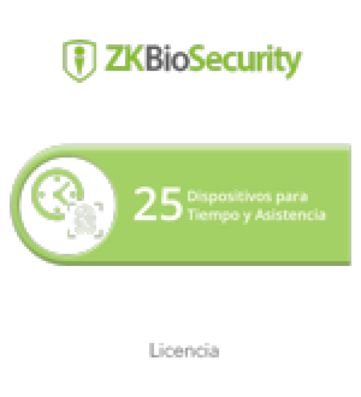 LICENCIA PARA ZKBIOSECURITY PERMITE GESTIONAR HASTA 25 DISPOSITIVOS PARA TIEMPO Y ASISTENCIA