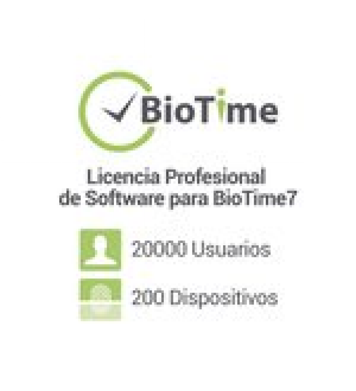 LICENCIA PROFESIONAL DE SOFTWARE PARA BIOTIME7 / 200 DISPOSITIVOS / 20,000 EMPLEADOS / LICENCIA VITALICIA